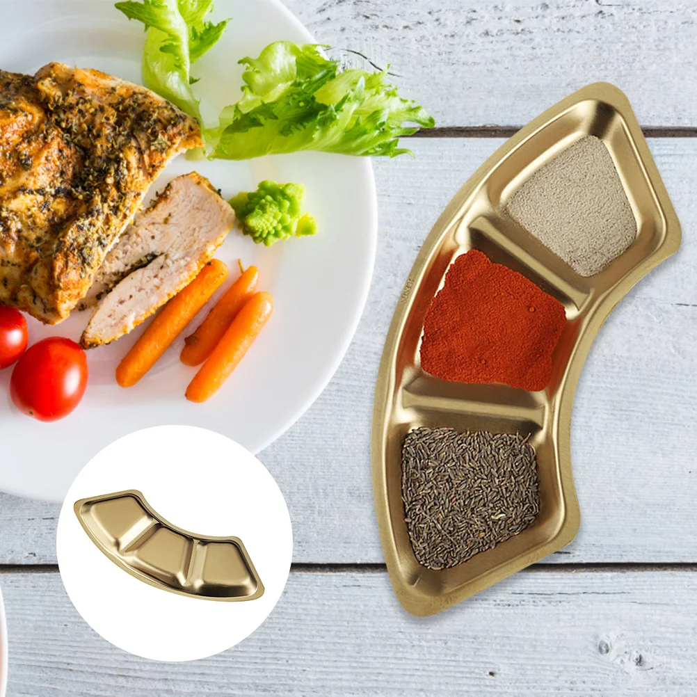 

Stainless Steel 3-Grid Condiment Dish For Sauce Salt Pot Appetizer Korean Style Dipping Plate Kitchen Tableware