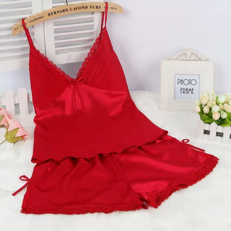 

Silk Sleepwear Short Pants Women's Summer Thin Sexy Nightgown Strap Home Clothes Lightweight Comfortable Breathable Pajamas