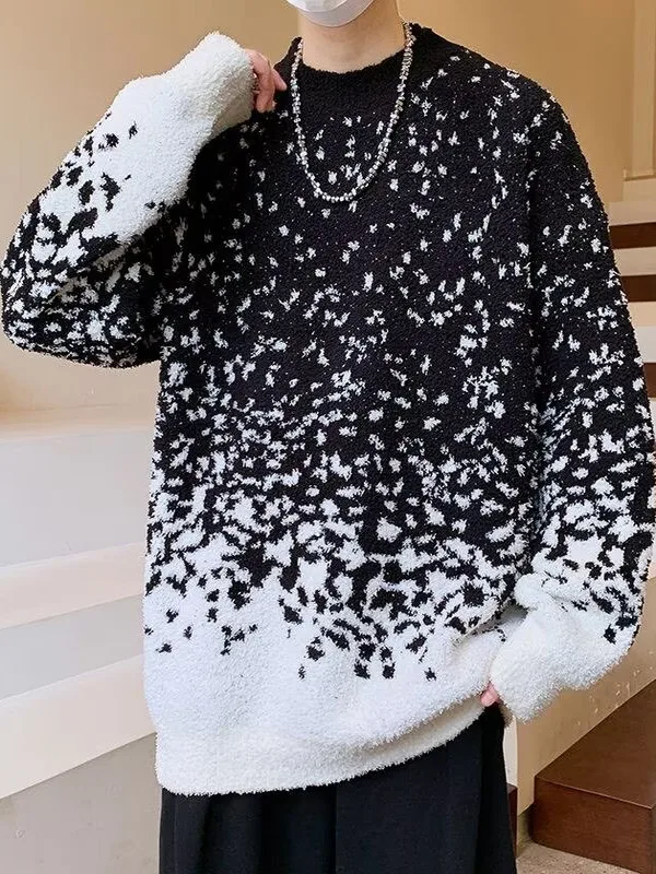 سترة محبوكة فضفاضة للأولاد المراهقين ماركة عصرية للخريف والشتاء صبغ كسول طويل Sve مستدير Ne Warmth Polye...