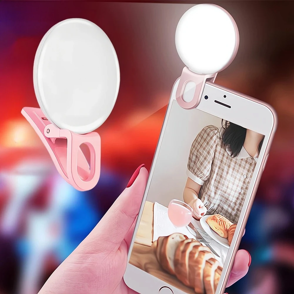 

Mini Mobile Phone Selfie Fill Ring Light Clip Portable Warm White Flash Night Reading Light Rechargeable Mobile Phone Fill Lamp