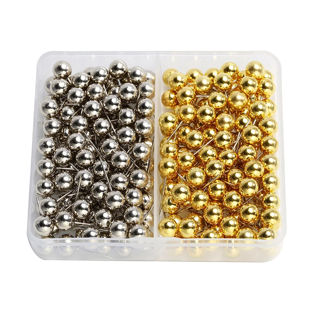 200Pcs Map Push Pins Round Metal Nails Gold Silver Colors Easy Pinning for Whiteboard Cork Board Office School Use