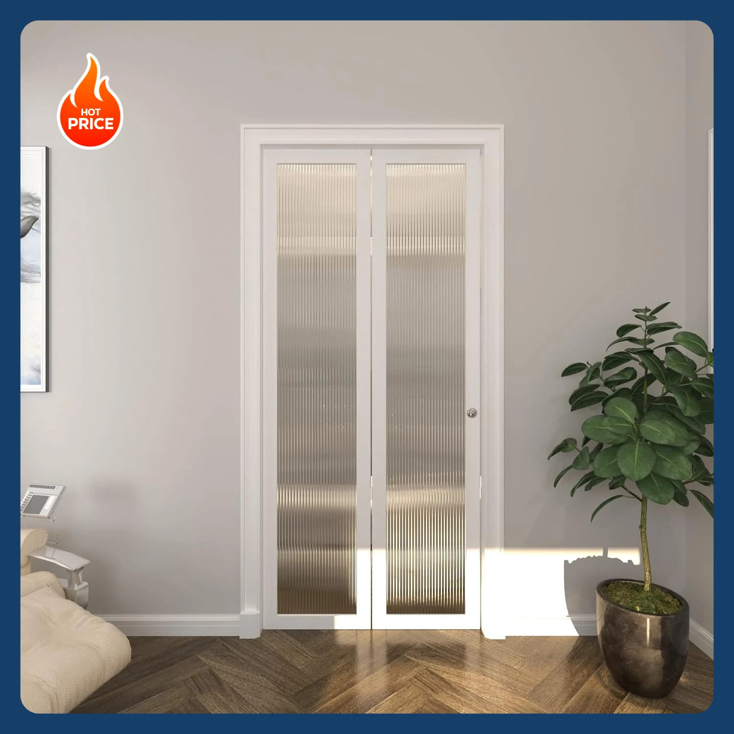 

[Hot Sale!][New Arrival!]Closet Doors, Reeded Glass Panel Bi-Fold Door, Multifold Interior Door, Folding Doors with Hardware Kit