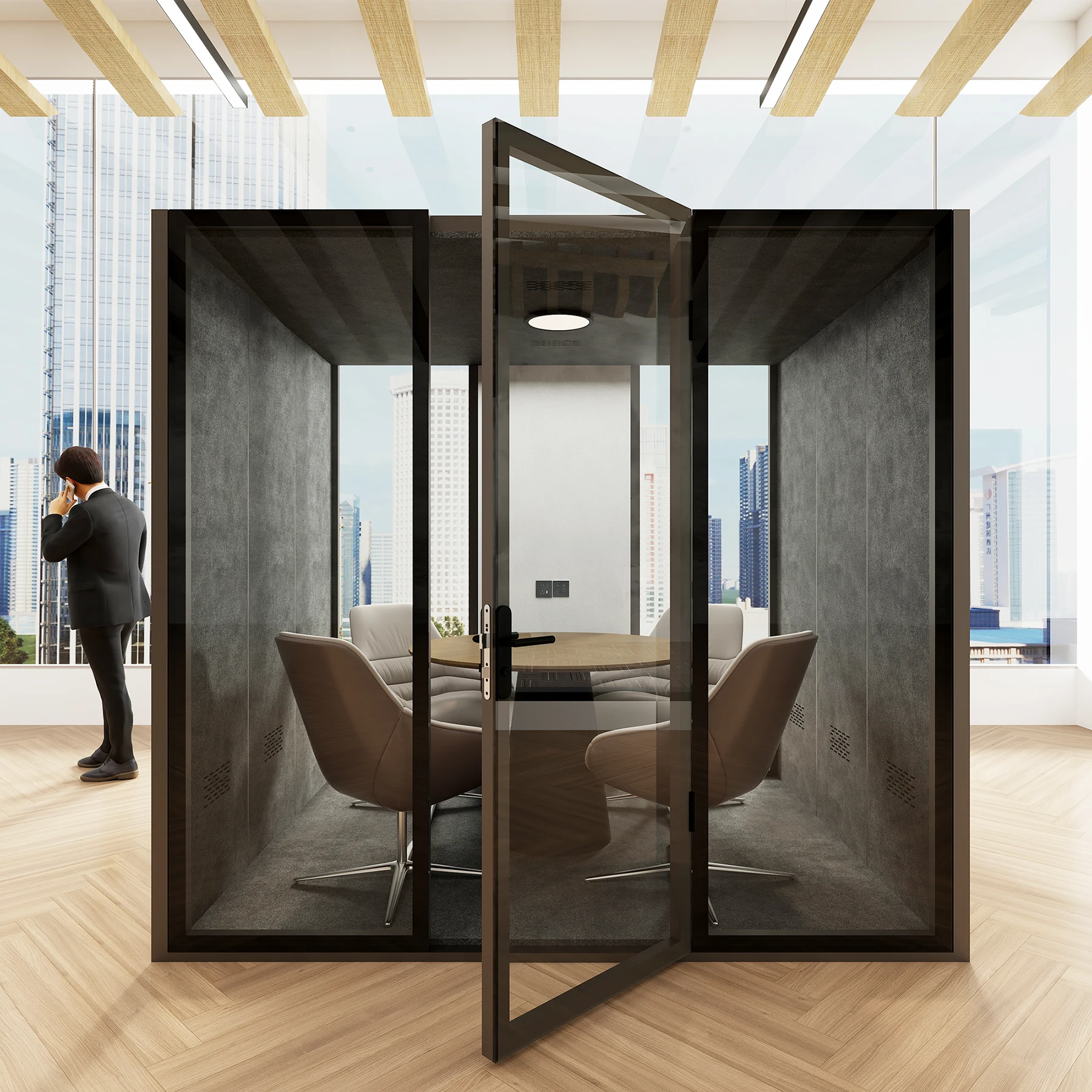 4-6 People Private Meeting Pod Removable Soundproof Booth Soundproof Silent Box Office Pod Large Cabin