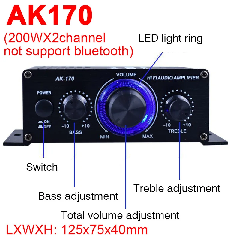 Amplificateur 2.1 CH 800W Bluetooth 5.0 - 40W X2 + 50W Caisson Basses - Home Cinema & Voiture