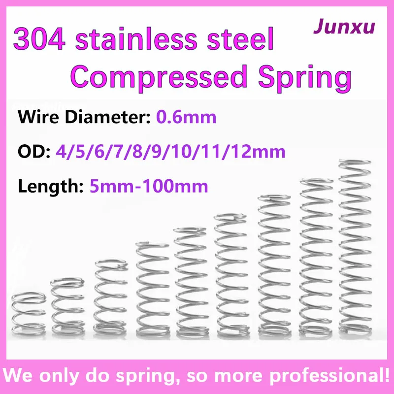 

10-20pcs/Lot 0.6mm Stainless Steel Micro Small Compression Spring OD /4/5/6/7/8/9/10/11/12mm Length 5mm to100mm