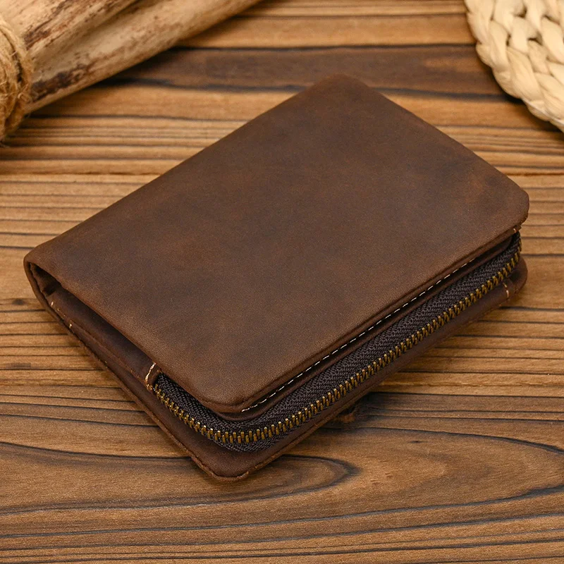 Vintage Male Purse Genuine Leather Cowskin Short Wallet For Men