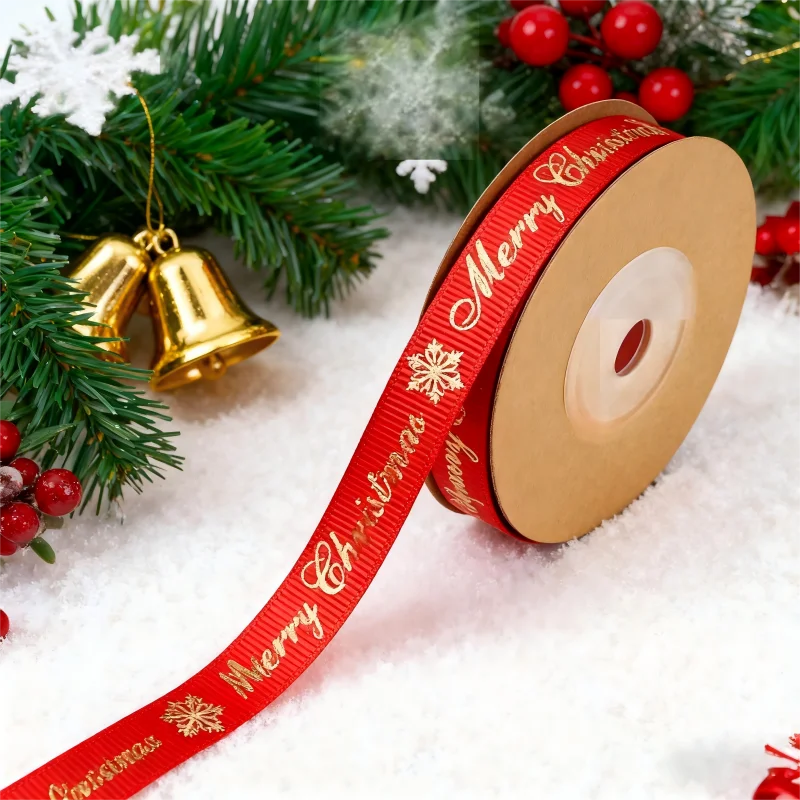 (25 yards/lot) Rot und grün gold heißpräge dekorative band Weihnachten dekoration bänder