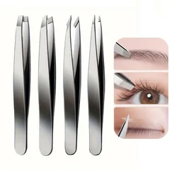 A Four-piece Precision Tweezers set - Professional Stainless Steel Eyebrow Tweezers, Multi-purpose Eyebrow Trimmers
