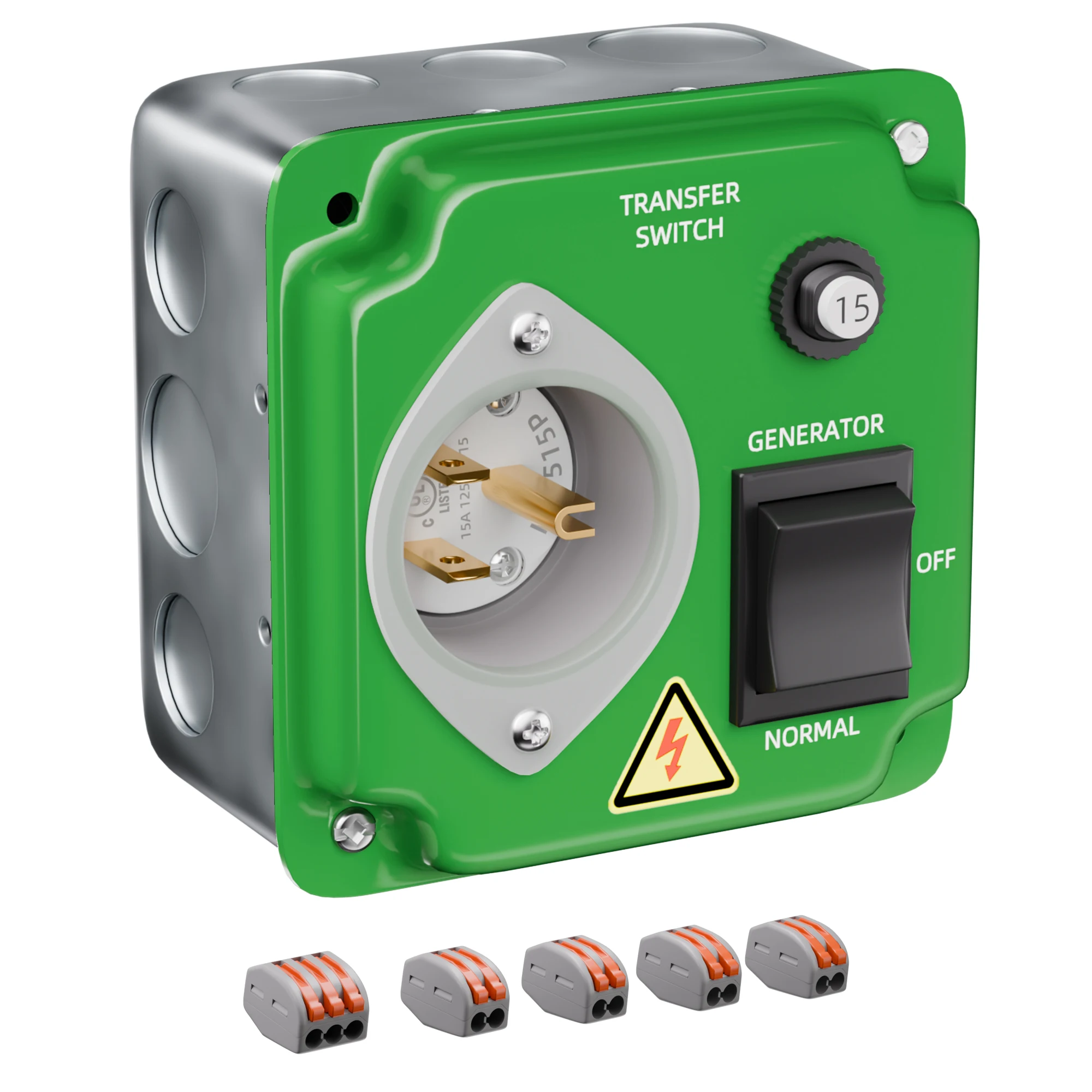 Generator Transfer Switch UL Listed 15 Amp 125V Manual Transfer Switch Weatherproof with Pre-Wired and Circuit Breaker for RV