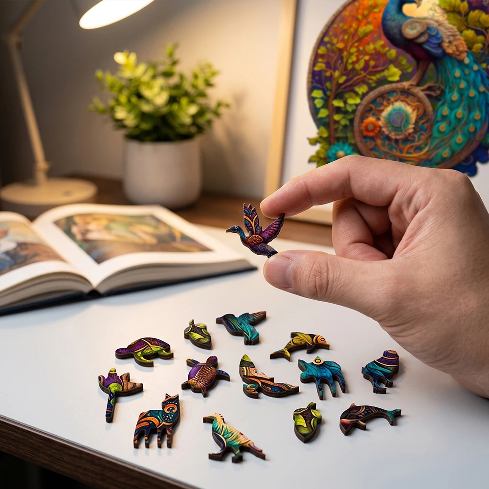 Adult Animal Wooden Puzzle Round Peacock and Bird Wooden Toy Children's Puzzle Toy Festival Gift A3 A4 A5 Multi Size Puzzle