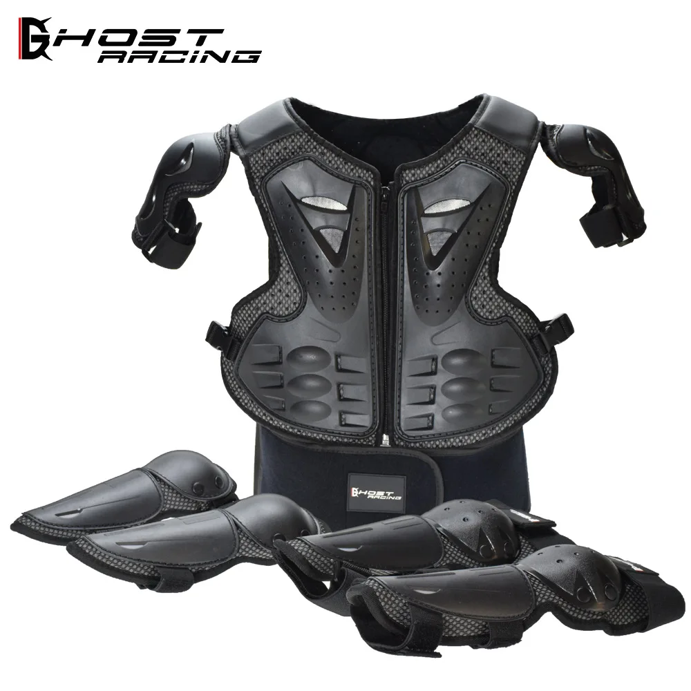 Kids Motorcycle Body Armor Protective Gear Set Adjustable Chest Back Shoulder Elbow Knee Pads for Motocross ATV Outdoor Sports
