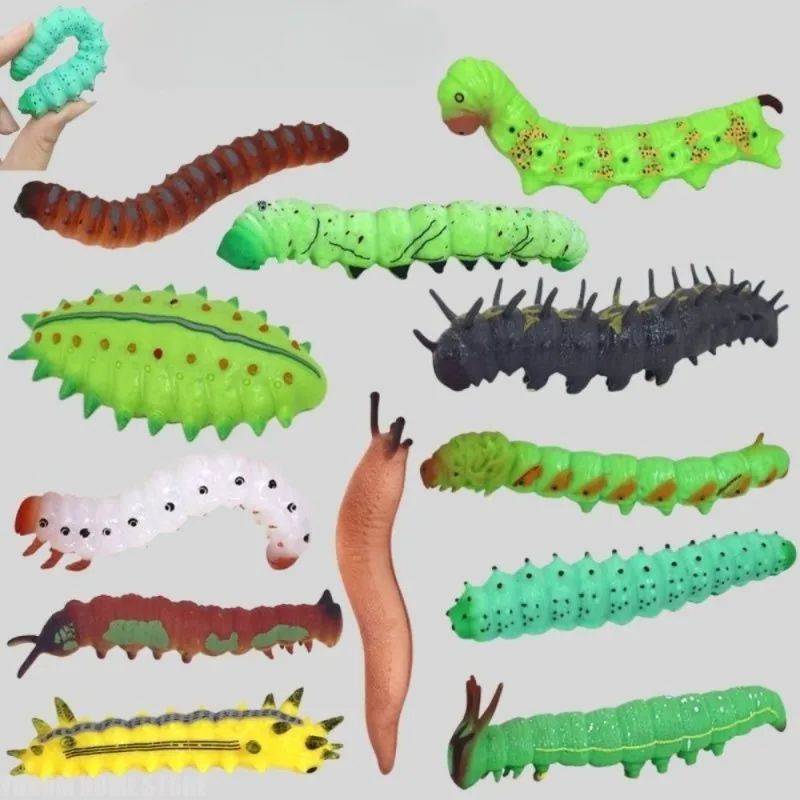 Large Soft Silicone Simulation Green Caterpillar Silkworm Model Tricky Scary Toy Early Education Cognition Decor Prop