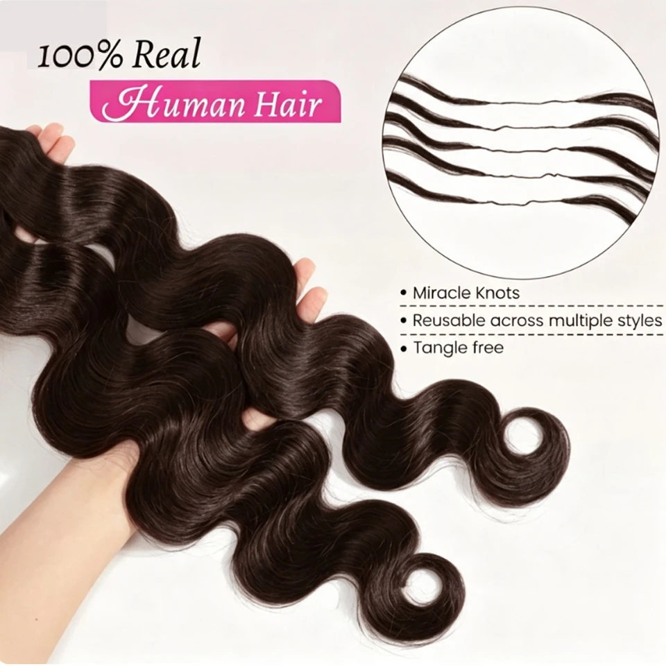 Marrón chocolate plumas crochet cabello humano body wave extensiones doble draud nudos milagros crochet 100% cabello humano 5