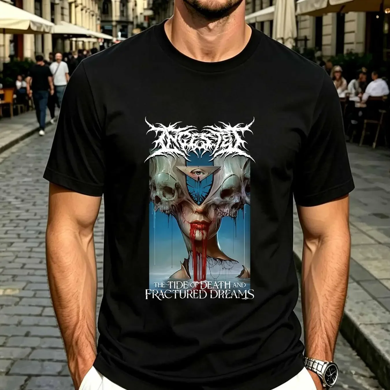 washed T Shirt INGESTED 'The Tide Of Death And Fractured Dreams' long or short sleeves vintage Washed Top For Everyday Wear