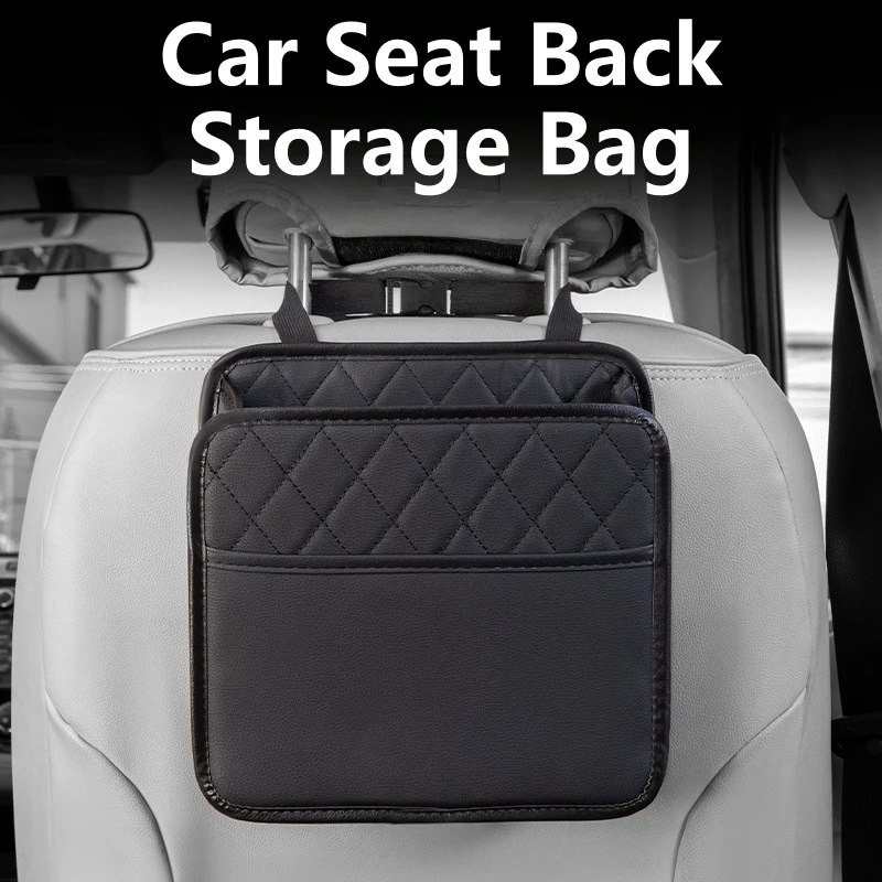 

1pc Faux Leather Car Seat Back Storage Bag - Spacious Hanging Organizer for Water Bottles, Travel Mugs & Accessories