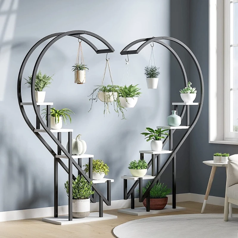 

5-layer indoor plant rack, heart-shaped plant rack with hook, home decoration, living room balcony, various flower pots
