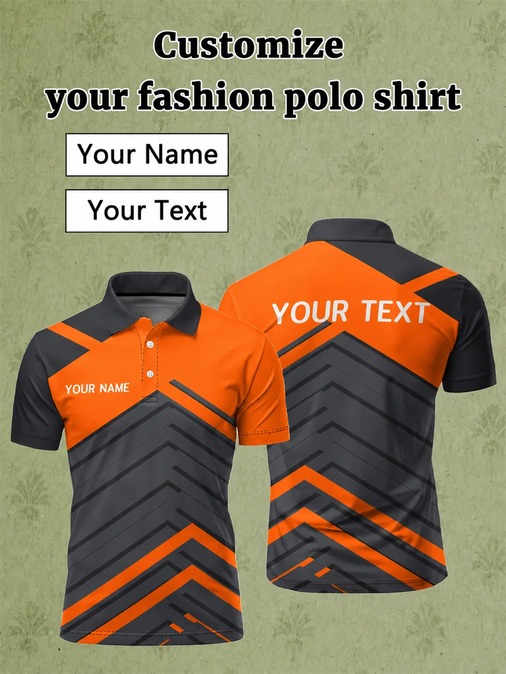 Men Custom Name Text Sublimation Polo Shirt Geometric Chevron Arrow Pattern Short Sleeve Lapel Jersey Quick Dry For Sports Tees