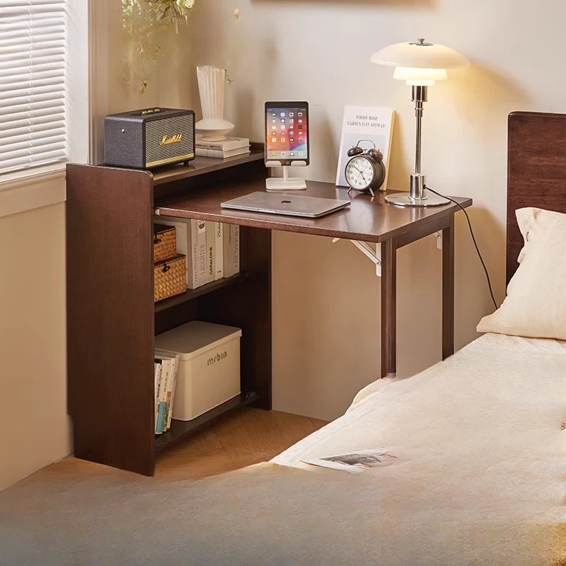 Solid wood folding desk, integrated bookcase, small apartment computer desk, home student children's study table, study desk