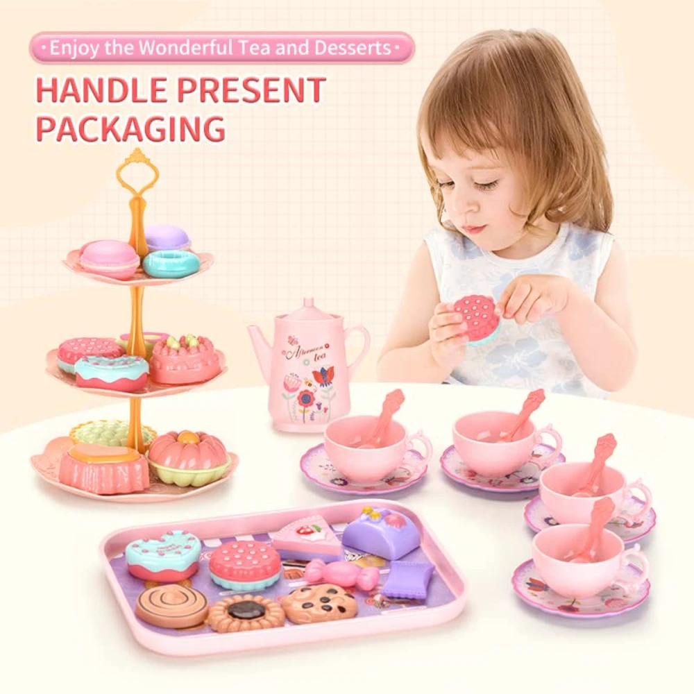 WizKidz Prinses Theekransje Set voor Kleine Meisjes met Theepot Dienblad Dessert Koekjes Donut Draagtas Kinderkeuken Fantasiespel