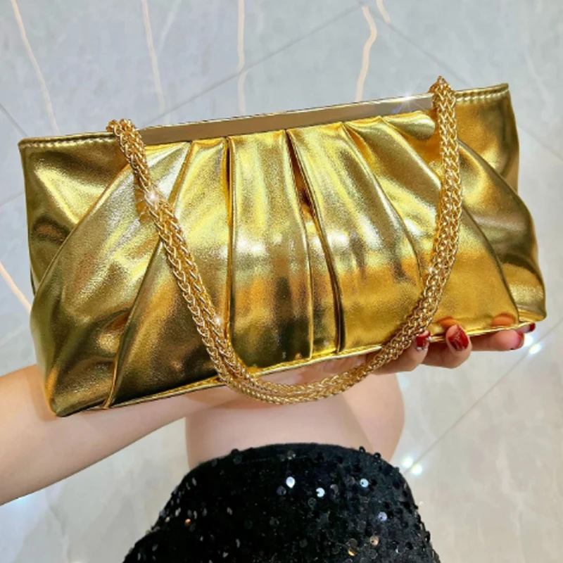 

New European and American Evening Party Bag Dress Clutch Bag Luxury Fashion Pleated Handbag Chain Crossbody Underarm Bag