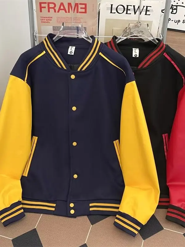 レトロアメリカン刺繍入りベースボールジャケットルーズカジュアル春秋ユニセックス服長袖レターパターンコート