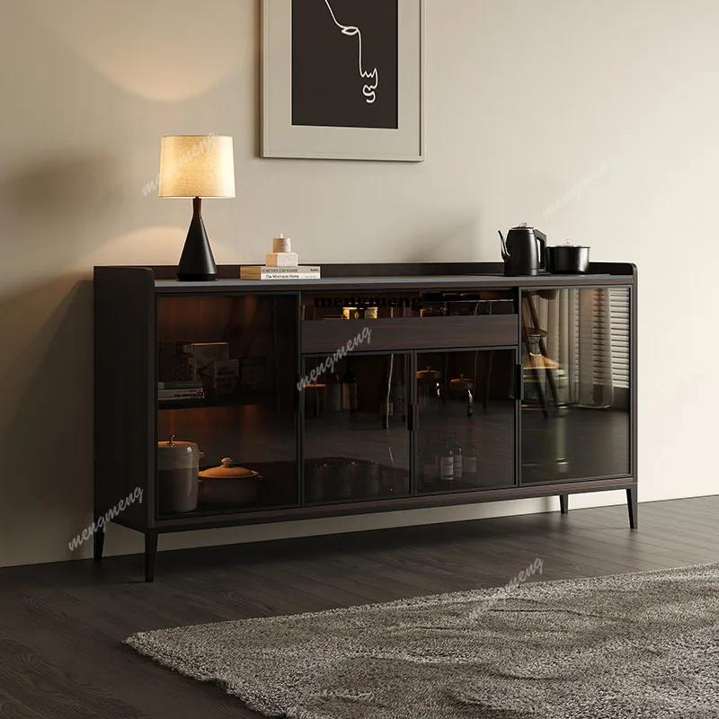 Italian rock slab dining side cabinet solid wood integrated against the wall living room multi-functional  wine cabinet