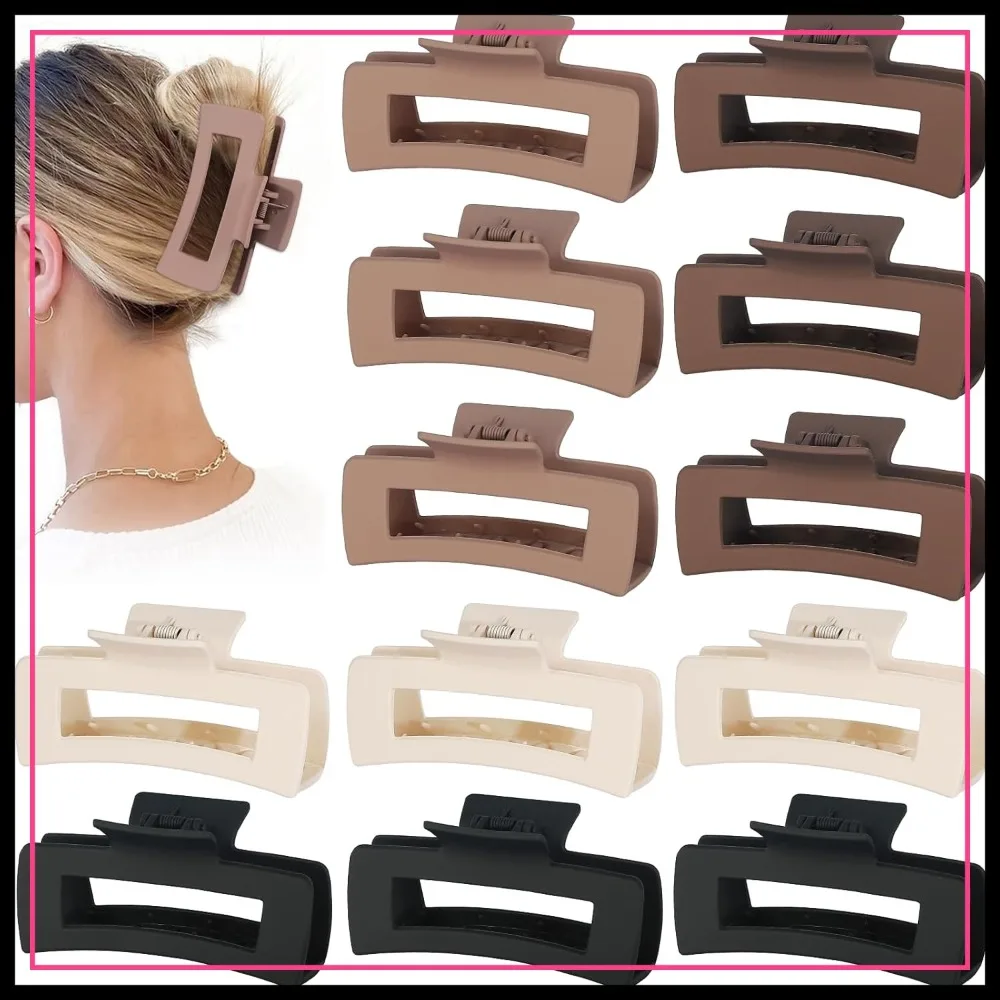 

12 Pcs Large Square Hair Claws for Thick Hair, 4.1 x 2.1 Inch, Jumbo Jaw Clips for Women