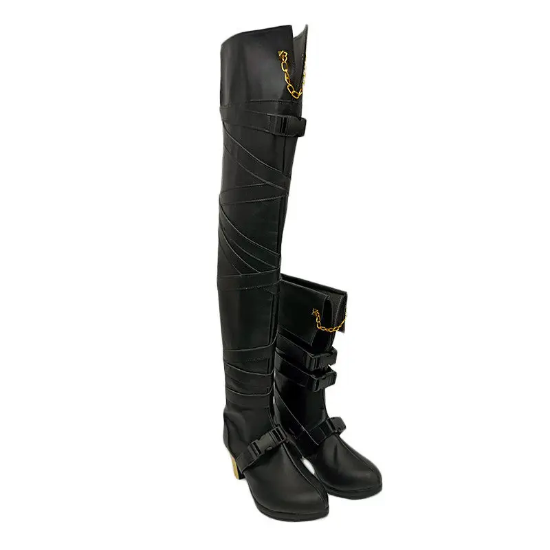 Anime Nijisanji Aster Arcadia Cosplay Shoes Black Medium-Long PU Leather Boots For Halloween Carnival