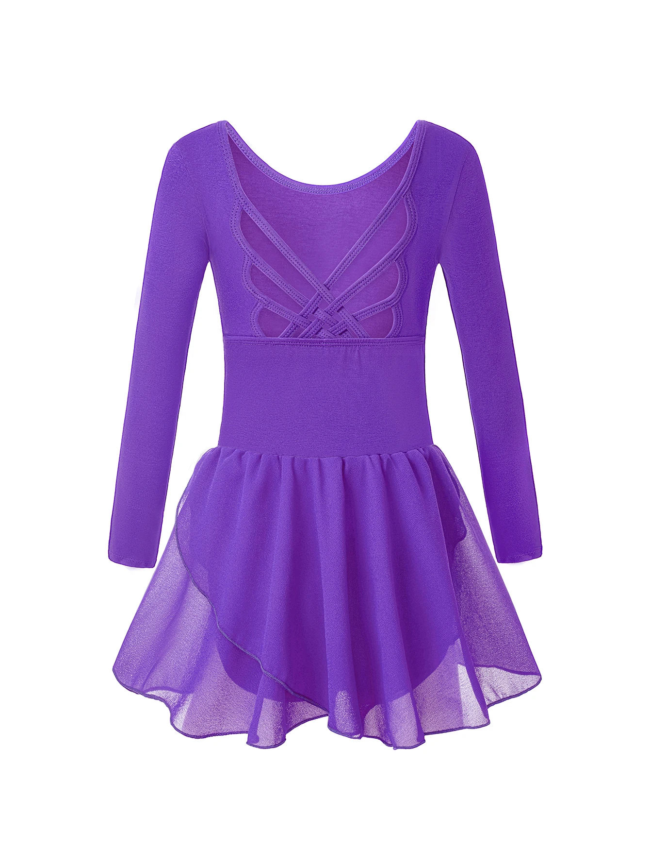 สาวแขนยาวบัลเล่ต์ Leotards เด็กวัยหัดเดินผีเสื้อกลับกระโปรงชีฟอง Dancewear เด็กชุดเต้นรํา