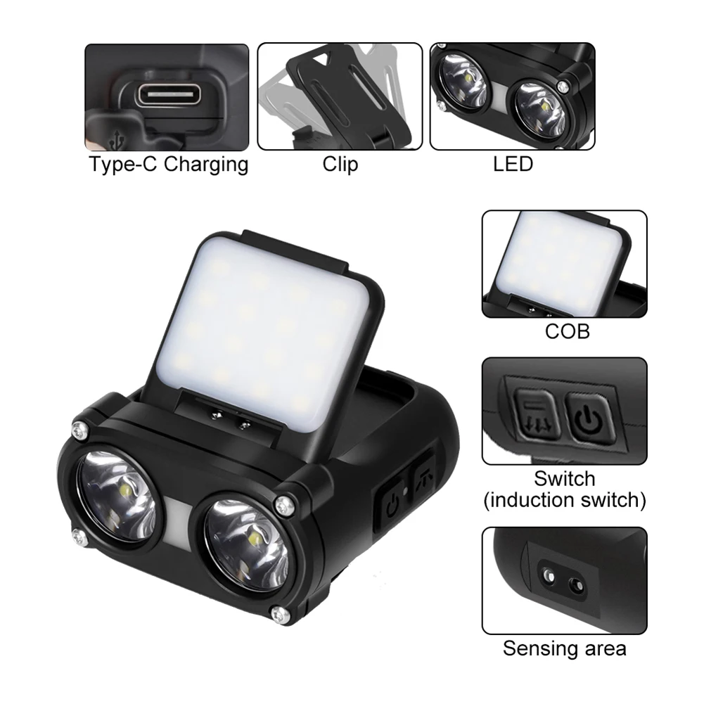 センサー付きミニ充電式LEDヘッドランプ,誘導充電式,防水,屋外照明,700lm,TYPE-C mAh