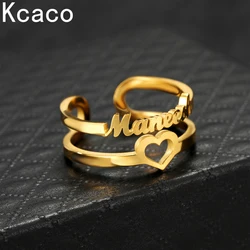 Personalized Double Lines Ring Stainless Steel Adjustable Finger Anel Male Female Heart Rings Gift for Couple Wedding Jewellery