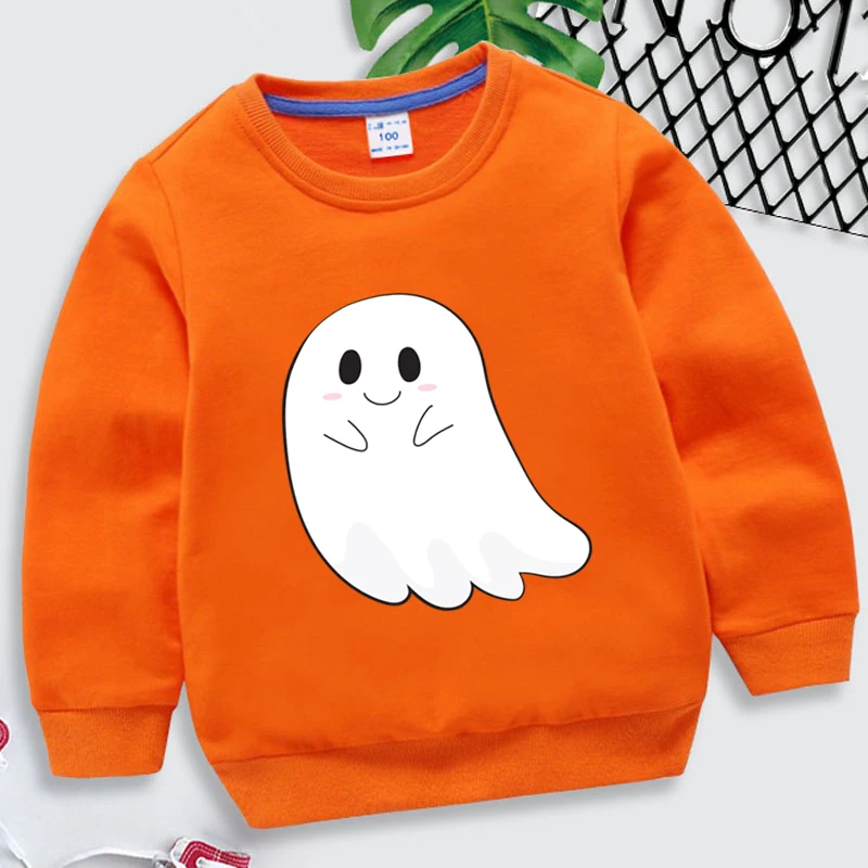 Fashion Cute Ghost Print Kids Hoodies 2024 New Cartoon Style Halloween Boys Girls Y2K Tracksuit Funny Round Neck Sweatshirts