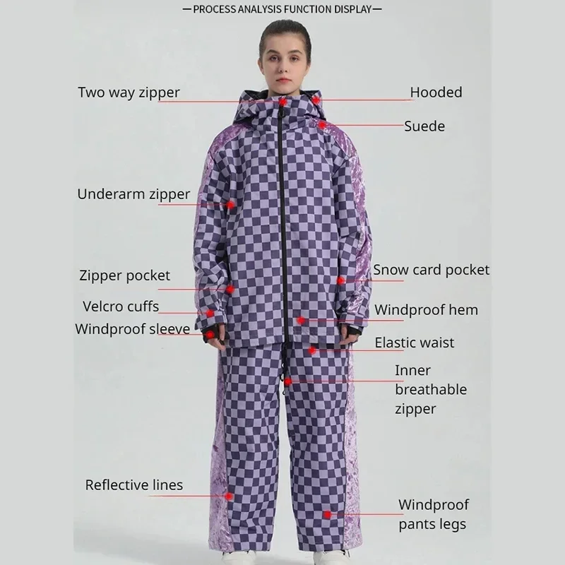 Trajes de esquí de rejilla de tablero de ajedrez, conjuntos de ropa de esquí para pareja, deporte alpino, chándal impermeable a prueba de viento, chaqueta de nieve, pantalones, invierno, 2025