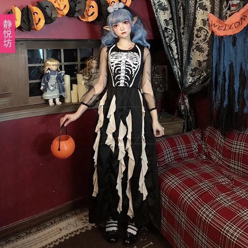 K gothique Devili sorcière longue Dr loween Costume femme Sle terreur mariée squelette Zombie tenue ethnique scène Costume