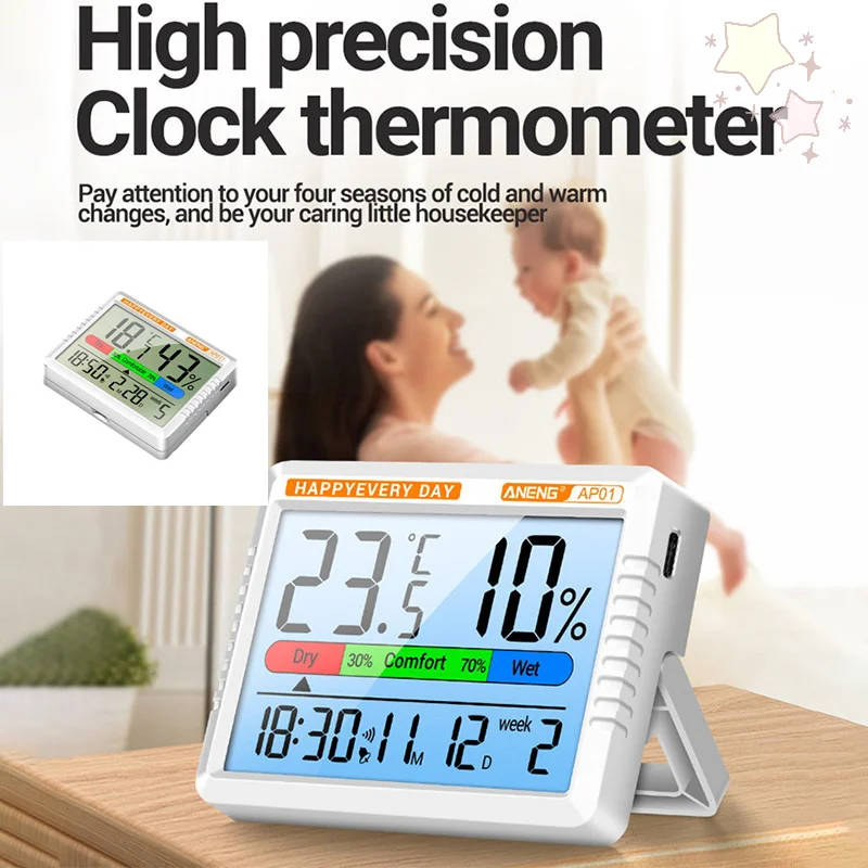

All-in-One Digital Thermometer, Hygrometer and Clock Set for Multiscene Measurement.