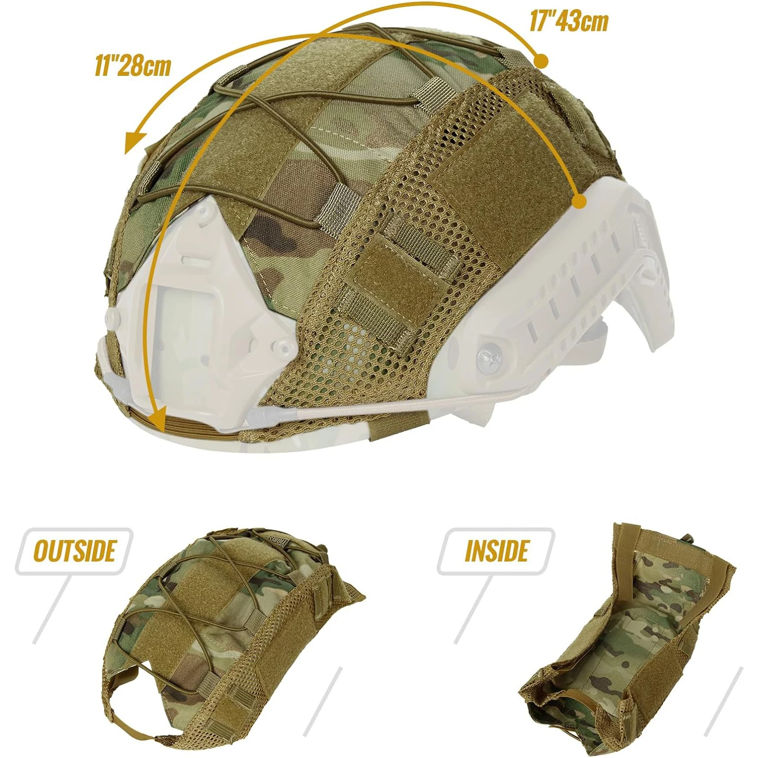 BOOIU Tactical Helmet Cover for MH PJ BJ OPS-Core Fast Helmet Airsoft Paintball Helmet Cover Hunting CS Camo with Elastic Cord