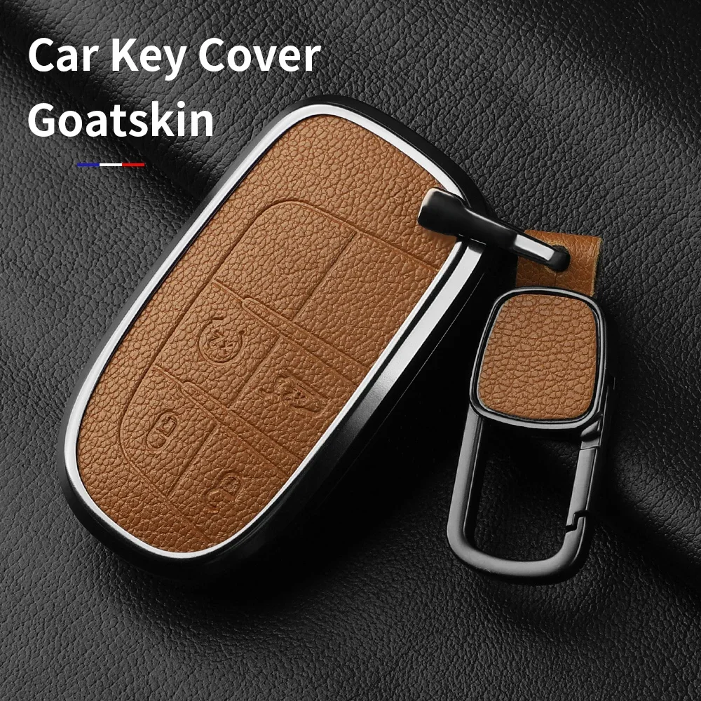 3 Button Metal And Leather Car Key Case Cover For Jeep Renegade Compass Grand Cherokee WK2 KL BU MP Auto Keychain Protect Set