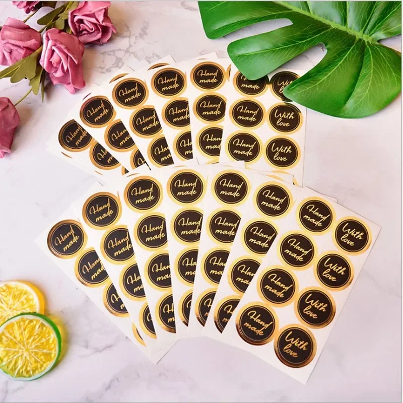 

80pcs DIY Sealing Label Bronzing Black Round Food Decoration Handmade Cake Candy Packaging Goods Gift Box Sticker 3cm