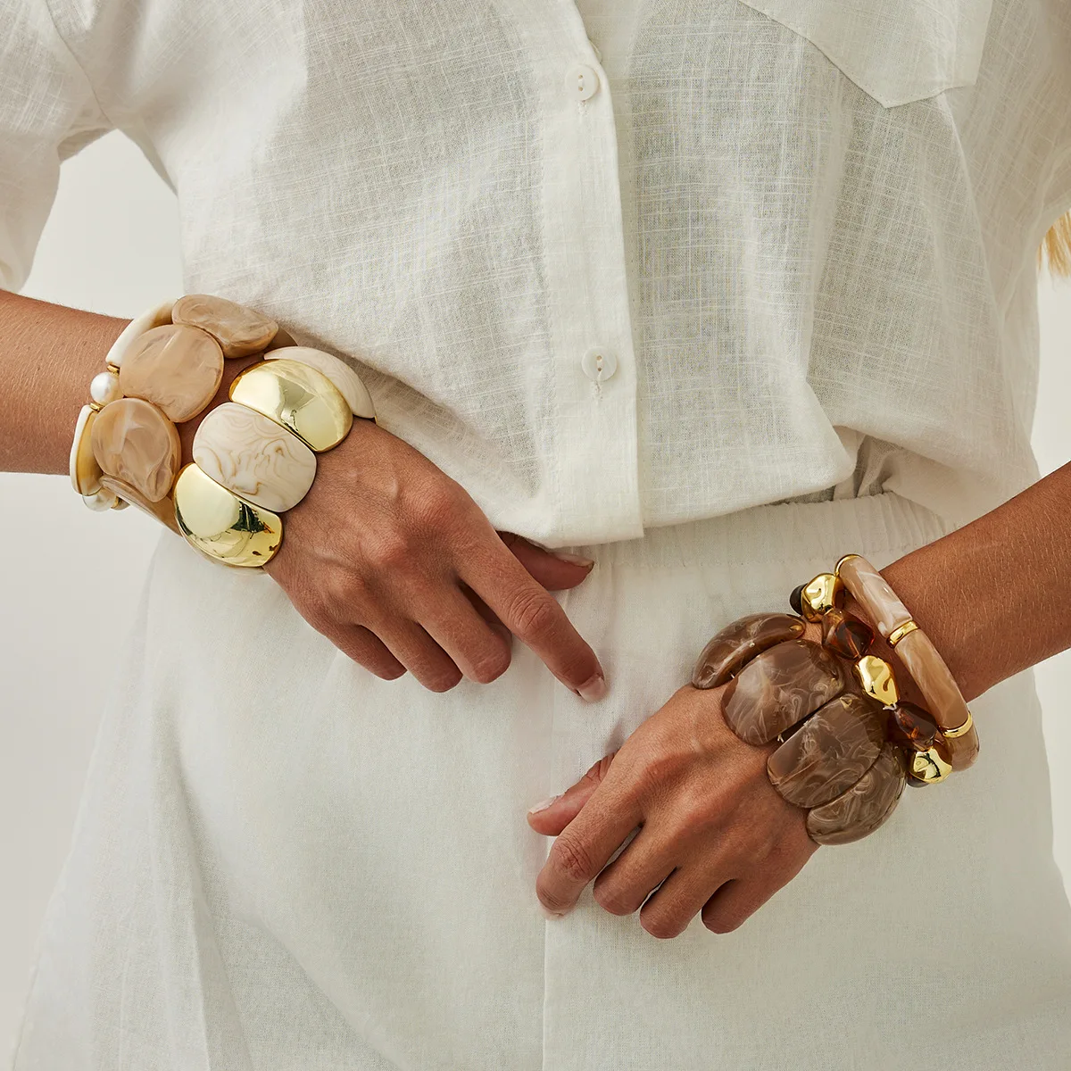 DIEZI 10 Style Ethnic Bohemian Geometric Acrylic Resin Bangles Fashion Light Khaki CCB Beads Bangles Bracelets For Women Men