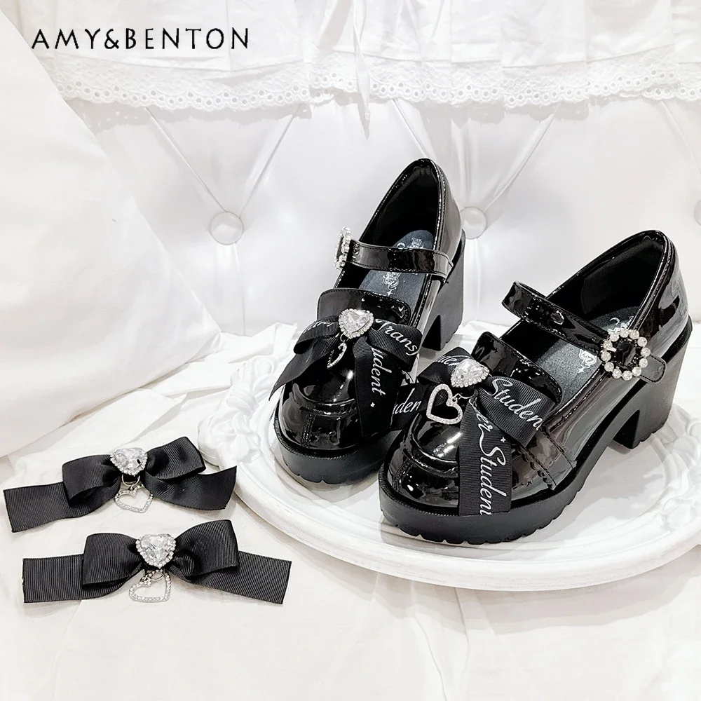 

Preppy Style Cute Round Head Medium Heel Mary Jane Shoes Mine Single Shoes Women's Japanese Subculture Mass-produced High Heels