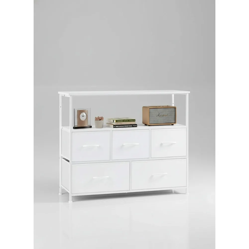 

Компактная подставка для телевизора с 5 тканевыми ящиками, медиаконсоль для 45-дюймового телевизора, блок хранения для спальни, гостиной, общежития