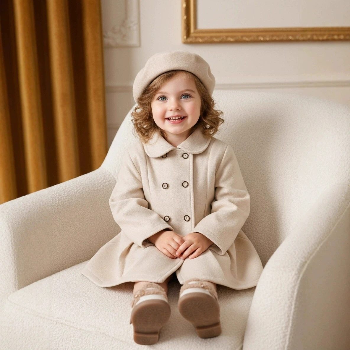 2026 Kids Girls' Autumn-Winter Jacket with Lapel Solid Color Button Up Overcoat & Hat Mid-Long Outerwear For Outdoor Warm Coat