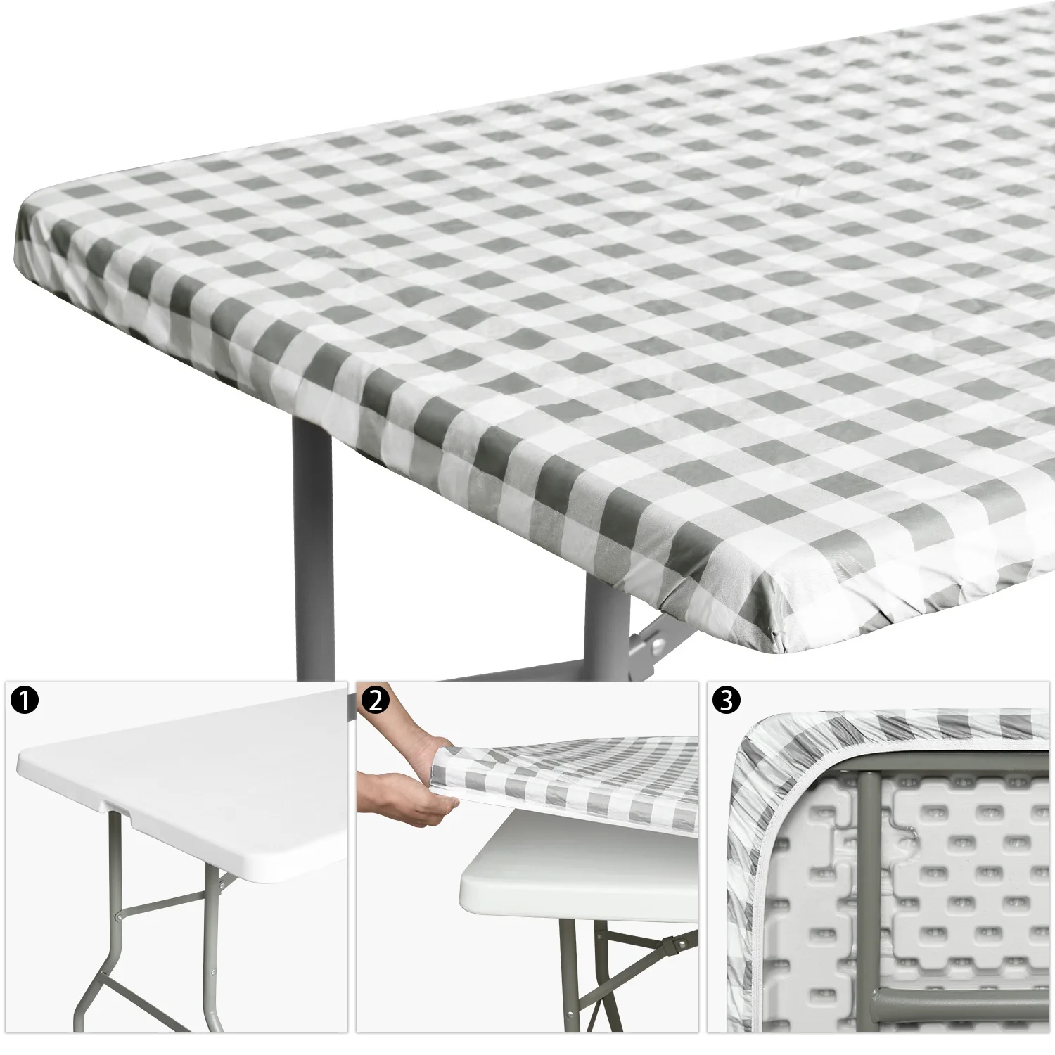 TableCloth Elastic Fitted Vinyl Waterproof Tablecloth Flannel Backing Rectangle Table Cover Folding Table Wipeable Outdoor