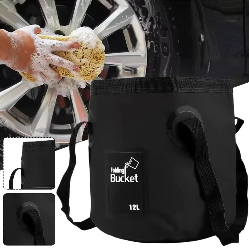 

12L Thickened Foldable Car Wash Bucket Bag Portable Cleaning Water Outdoor Camping Accessories Container Car J4F4