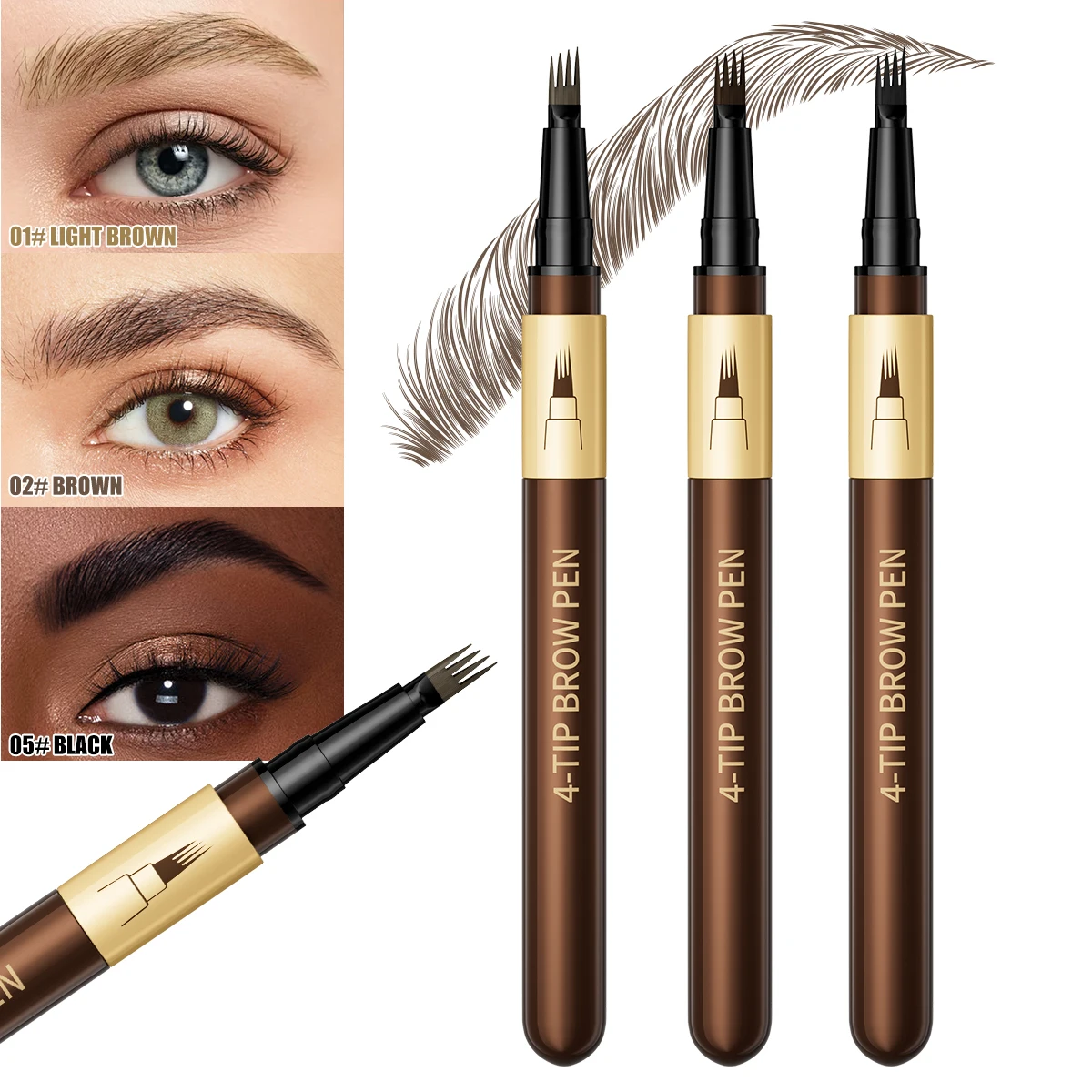 4D 4 Fork Microblading Eyebrow Pen, Waterproof & Sweat Proof Liquid Eyebrow Pencil, Long Lasting Fine Sketch, Eyebrow Makeup