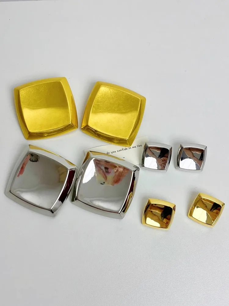 2023 New Simple Stud Earring Exaggerated Large High-end Geometric Square Copper Matte Metal Trendy Earring for Women Jewelry