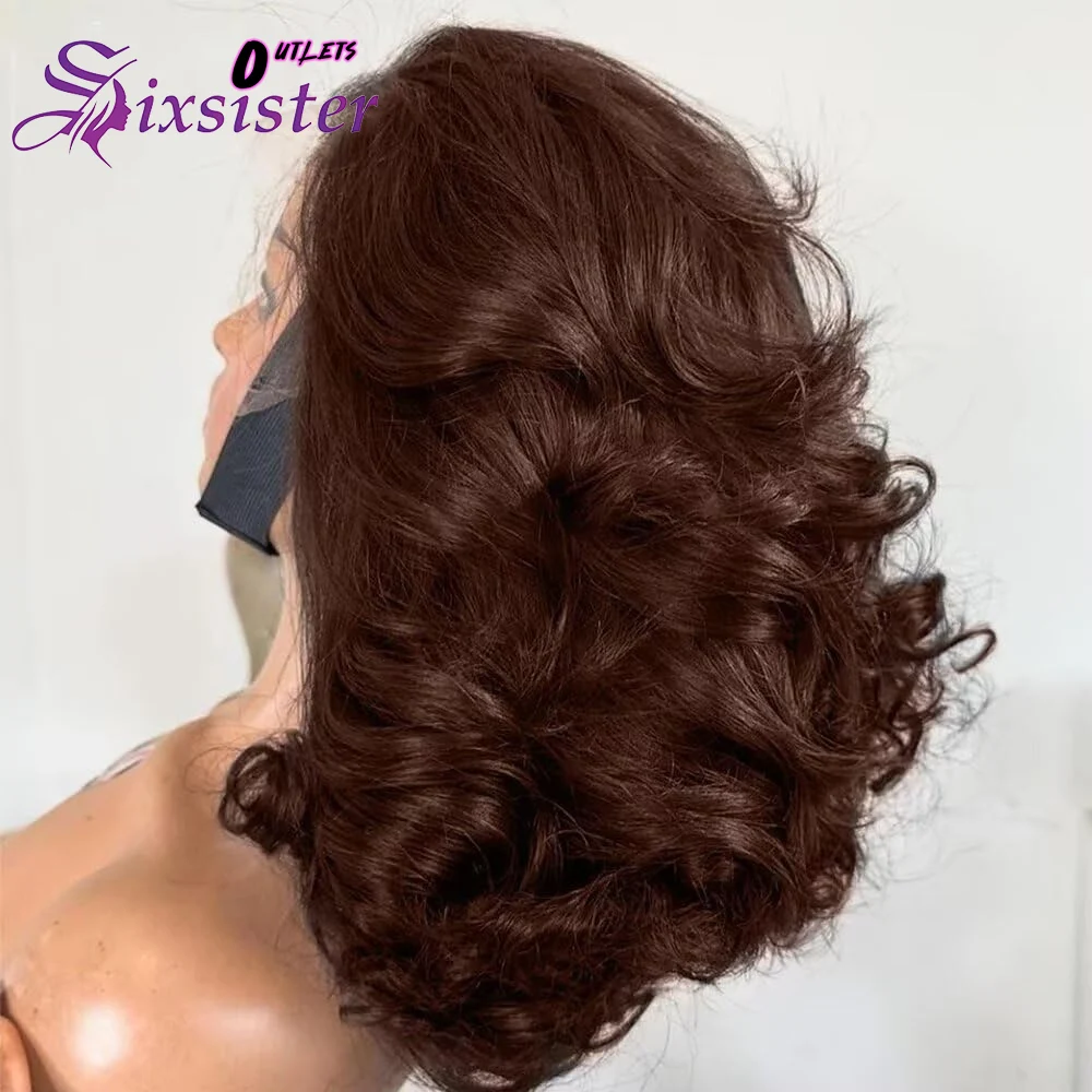 

Плотность 200% # 4-цветные объемные волны, короткие парики боб, 13x4, кружевные фронтальные, предварительно выщипанные, 100% человеческие волосы, объемная волна, шоколадно-коричневые парики боб
