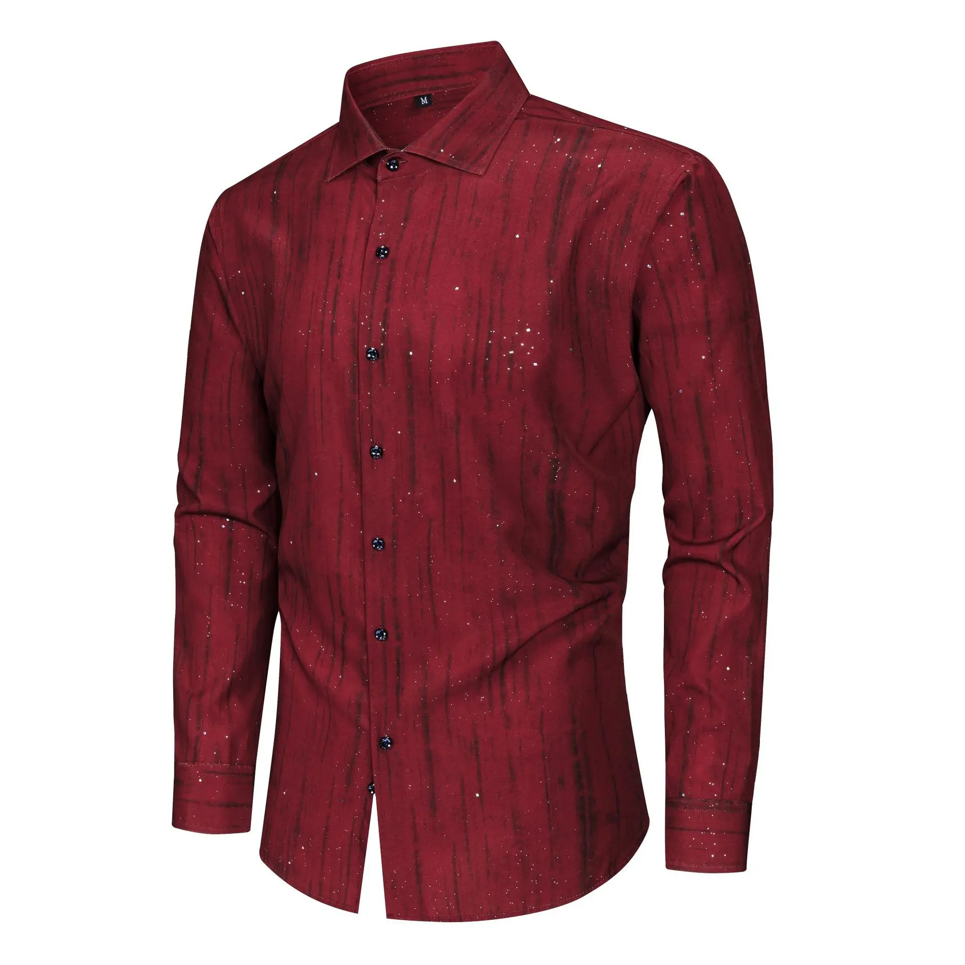 

Мужская рубашка с длинным рукавом, 2026, новая, большого размера, с золотым тиснением и полосками, с цифровой печатью, дышащая, в мужском стиле