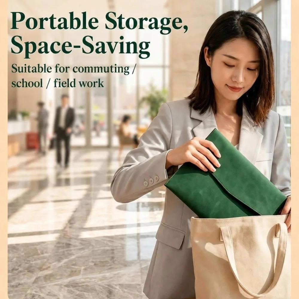 Durable Faux Leather Document Pouch A5 Magnetic Snap Document Bag Data Storage Envelope Business Office