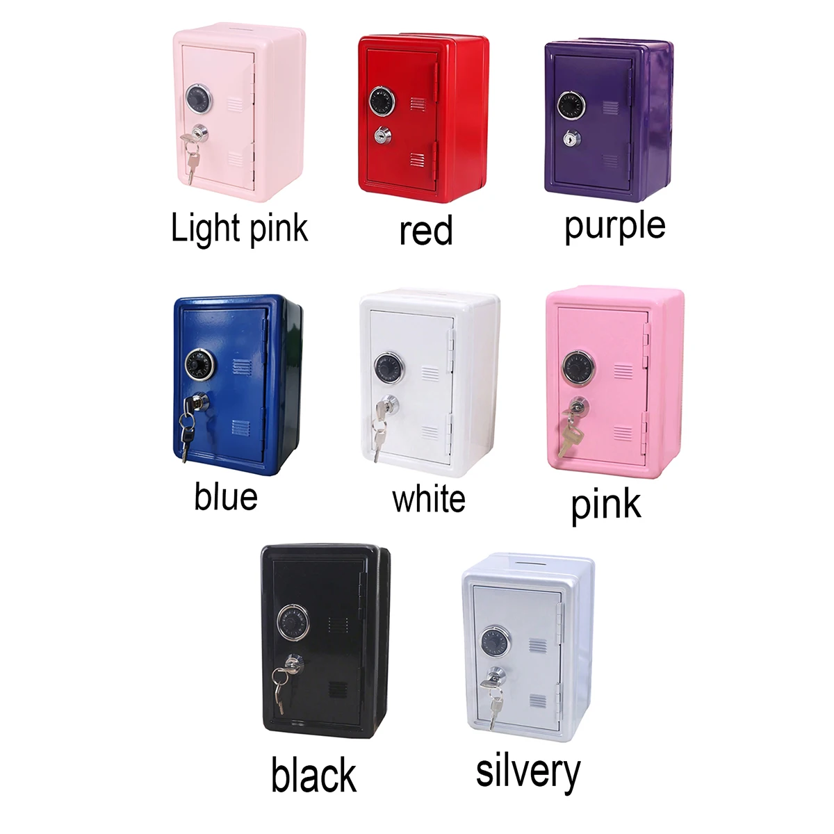 1 PC solid color coin-operated metal piggy bank, secure cash storage box with combination lock  key, desktop decoration product image 6